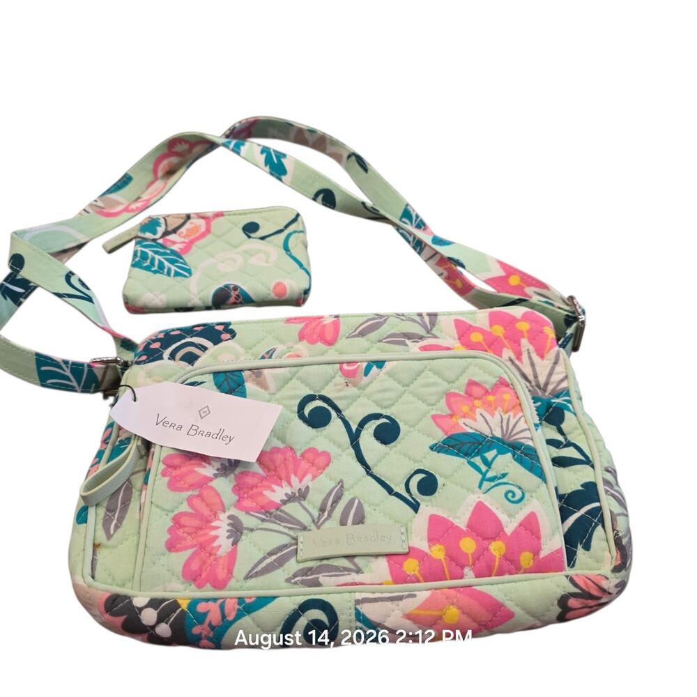 Vera Bradley Mint Flowers Crossbody Bag Coin Purse Set Retired Floral Green NWT